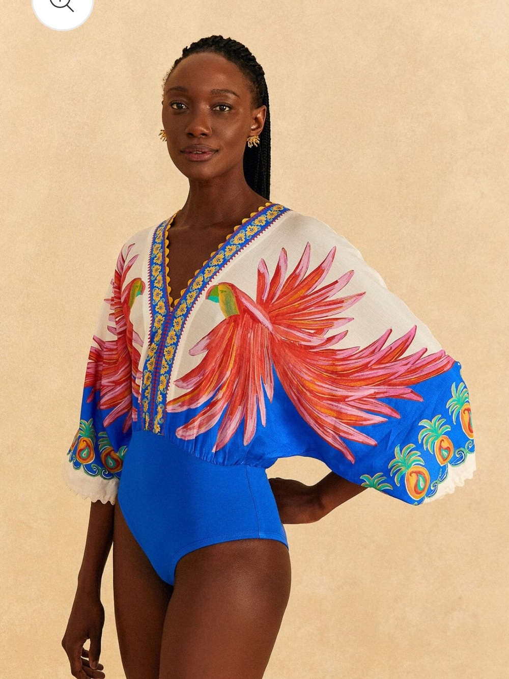 Pink and Blue Parrot Bodysuit w/ Tassels from FarmRio - Picture 3 of 9